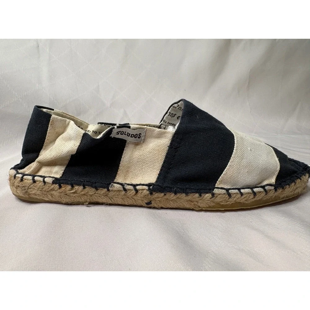 SOLUDOS Womens Navy White Striped Canvas Espadrille Flats Sz 36 Slip On Nautical